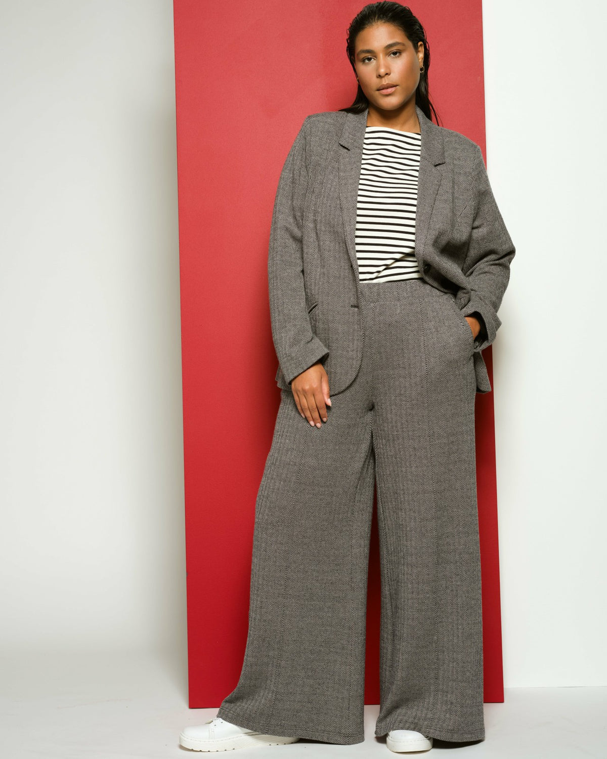 Pam Pintuck Wide Leg Ponte Pants - Herringbone Tweed | Universal Standard