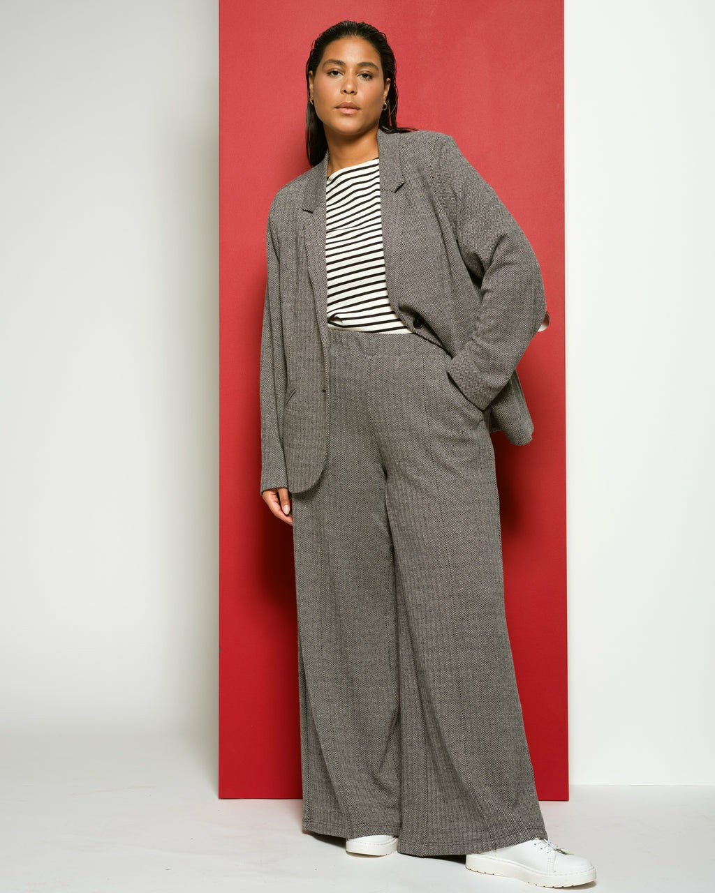 Pam Pintuck Wide Leg Ponte Pants - Herringbone Tweed | Universal Standard