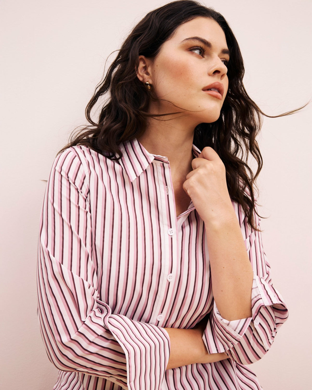 Henning x US Madison Shirt - Lilac Multi Stripe | Universal Standard