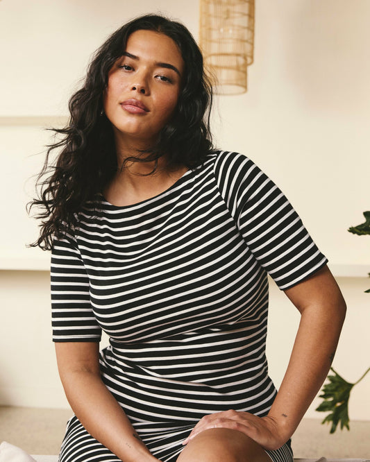 Belle Breton Stripe Jersey Dress - Black/White Stripe | Universal Standard