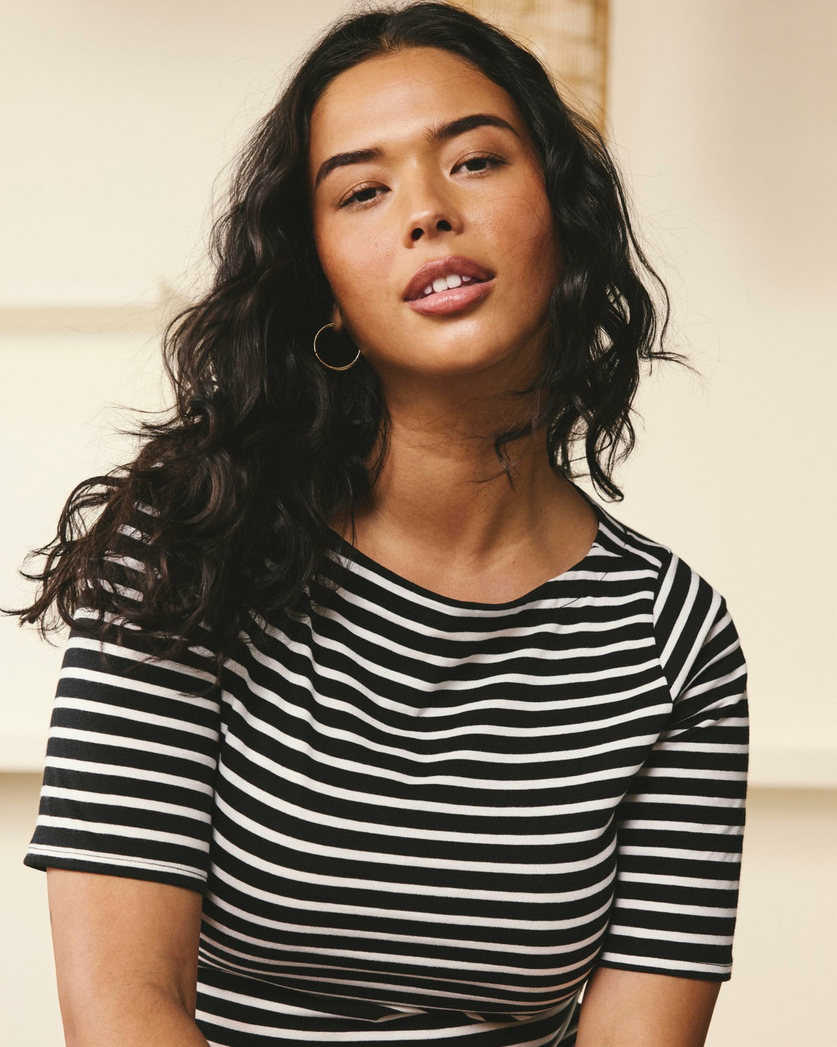 Belle Breton Stripe Jersey Dress - Black/White Stripe | Universal Standard