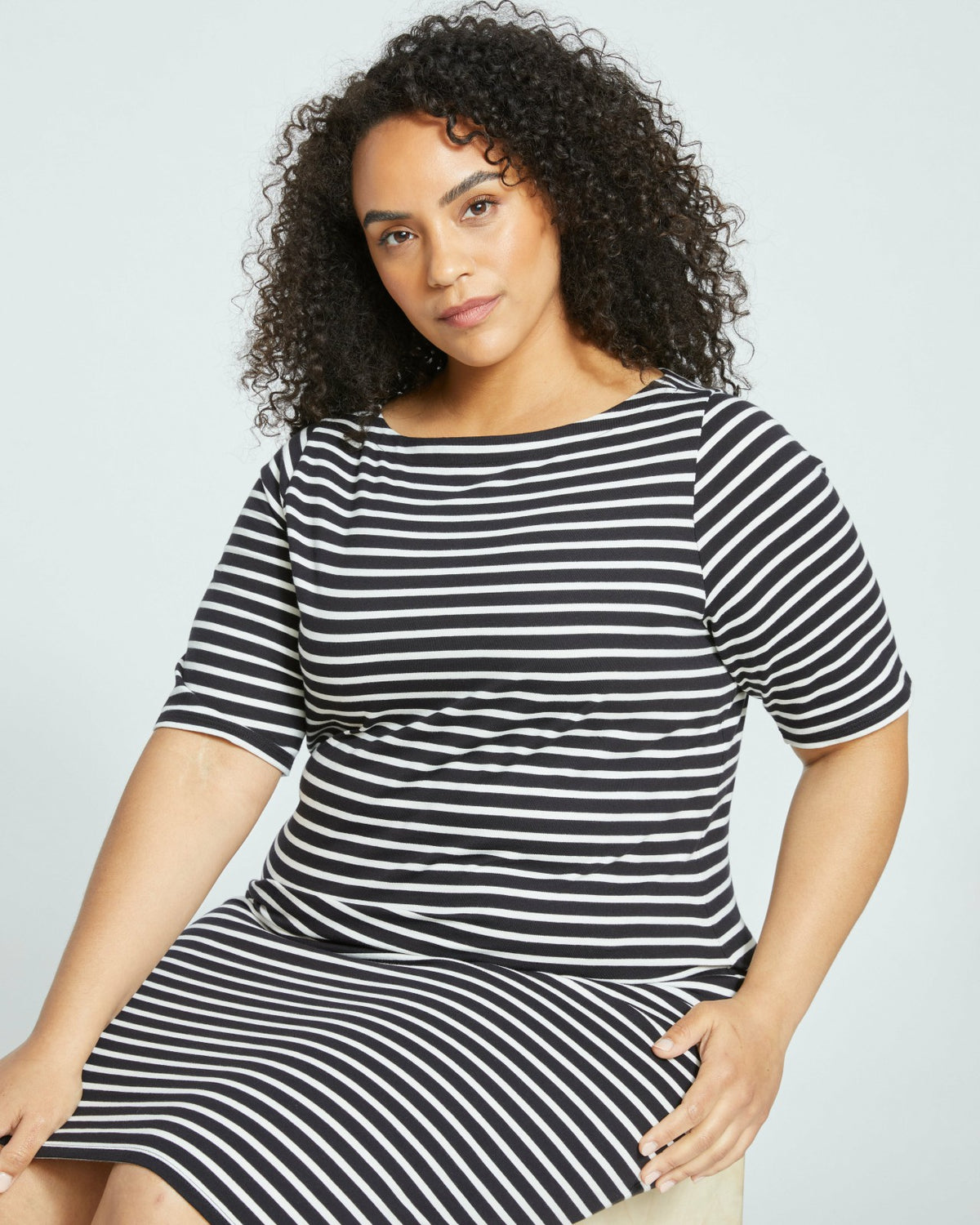 Belle Breton Stripe Jersey Dress - Black/White Stripe | Universal Standard