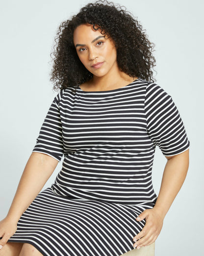Belle Breton Stripe Jersey Dress - Black/White Stripe | Universal Standard