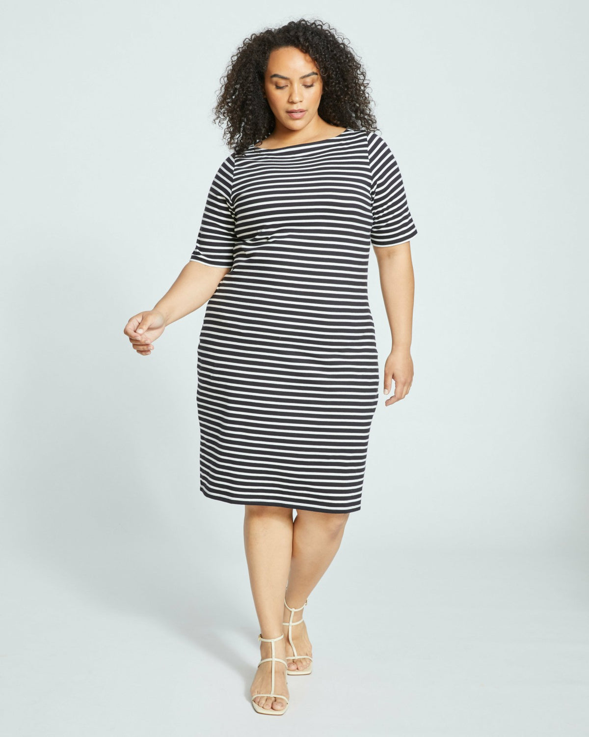 Belle Breton Stripe Jersey Dress - Black/White Stripe | Universal Standard