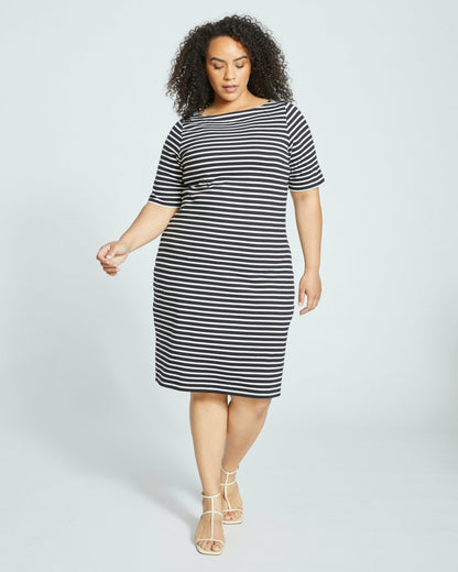 Belle Breton Stripe Jersey Dress - Black/White Stripe | Universal Standard