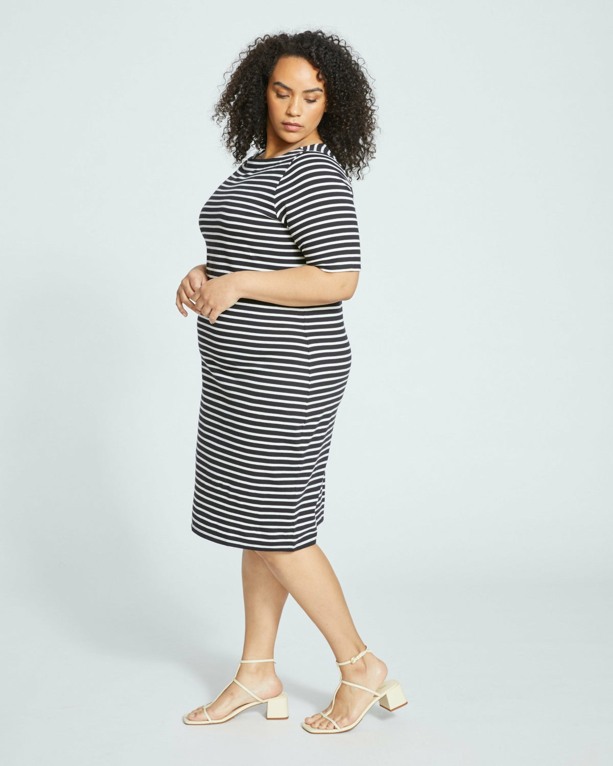 Belle Breton Stripe Jersey Dress - Black/White Stripe | Universal Standard