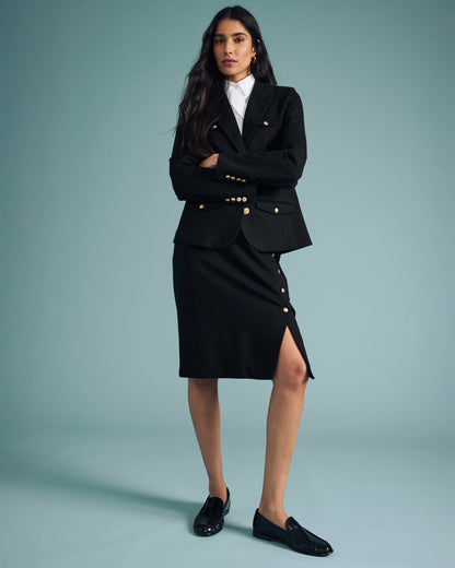 Anya Ponte Skirt - Black with Gold Buttons | Universal Standard