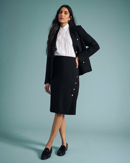 Anya Ponte Skirt - Black with Gold Buttons | Universal Standard
