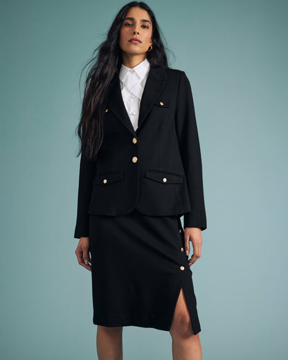 Anya Ponte Skirt - Black with Gold Buttons | Universal Standard