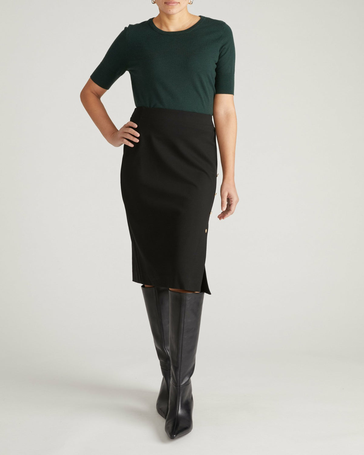 Anya Ponte Skirt - Black with Gold Buttons | Universal Standard