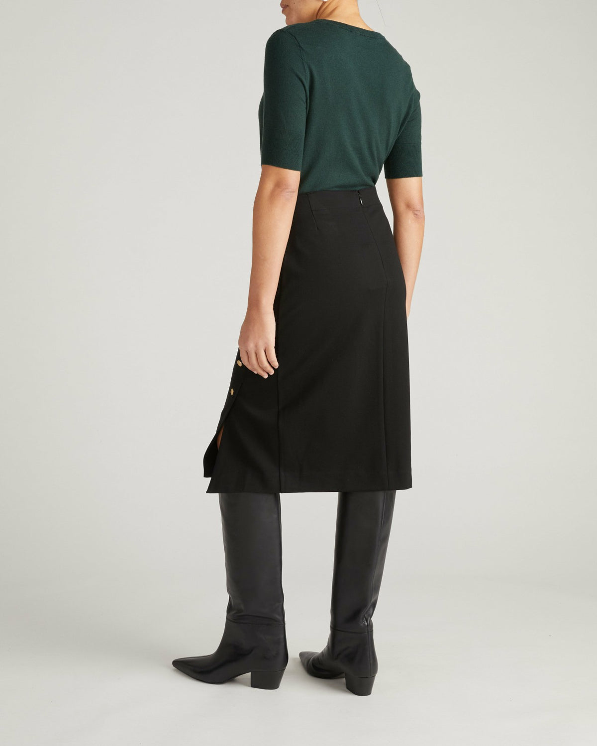 Anya Ponte Skirt - Black with Gold Buttons | Universal Standard