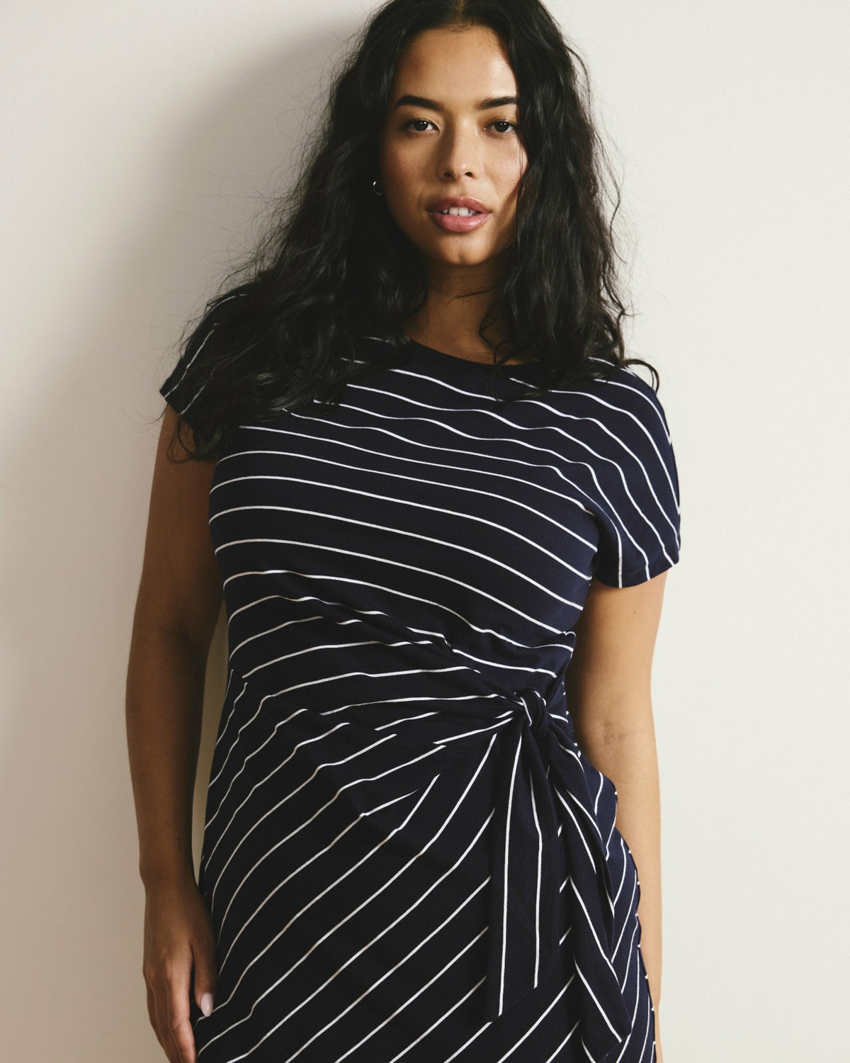 Crescent Breton Stripe Knot Dress - Navy Pinstripe | Universal Standard