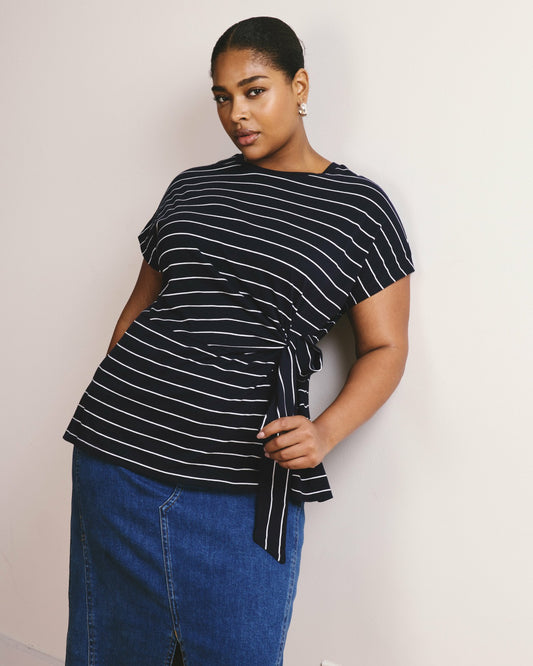 Crescent Breton Stripe Knot Tee - Navy Pinstripe | Universal Standard