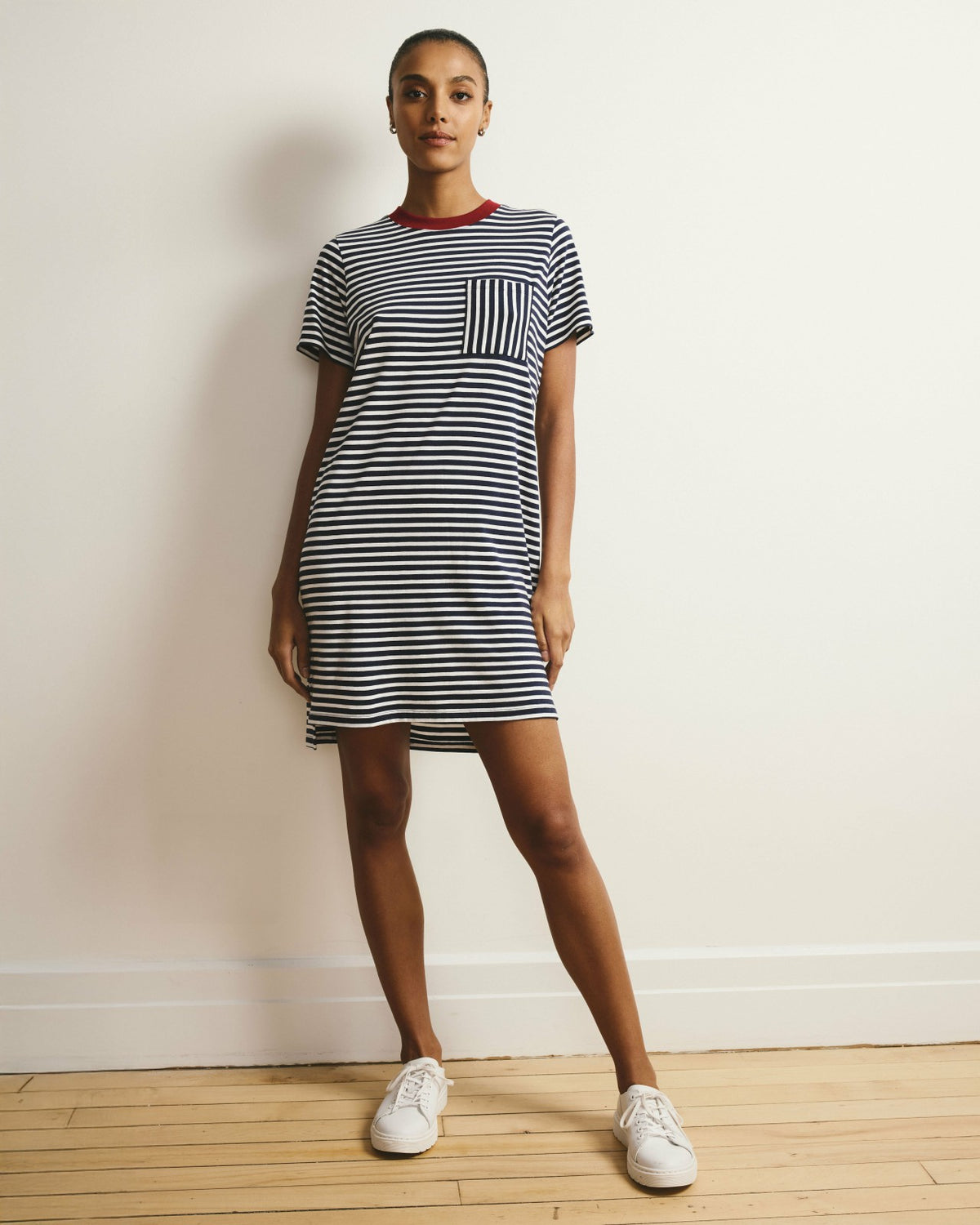 Garcon Tee Dress - Navy/White Stripe with Garnet Trim | Universal Standard