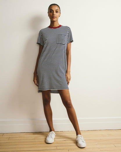Garcon Tee Dress - Navy/White Stripe with Garnet Trim | Universal Standard