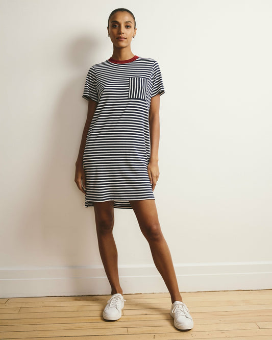 Garcon Tee Dress - Navy/White Stripe with Garnet Trim | Universal Standard