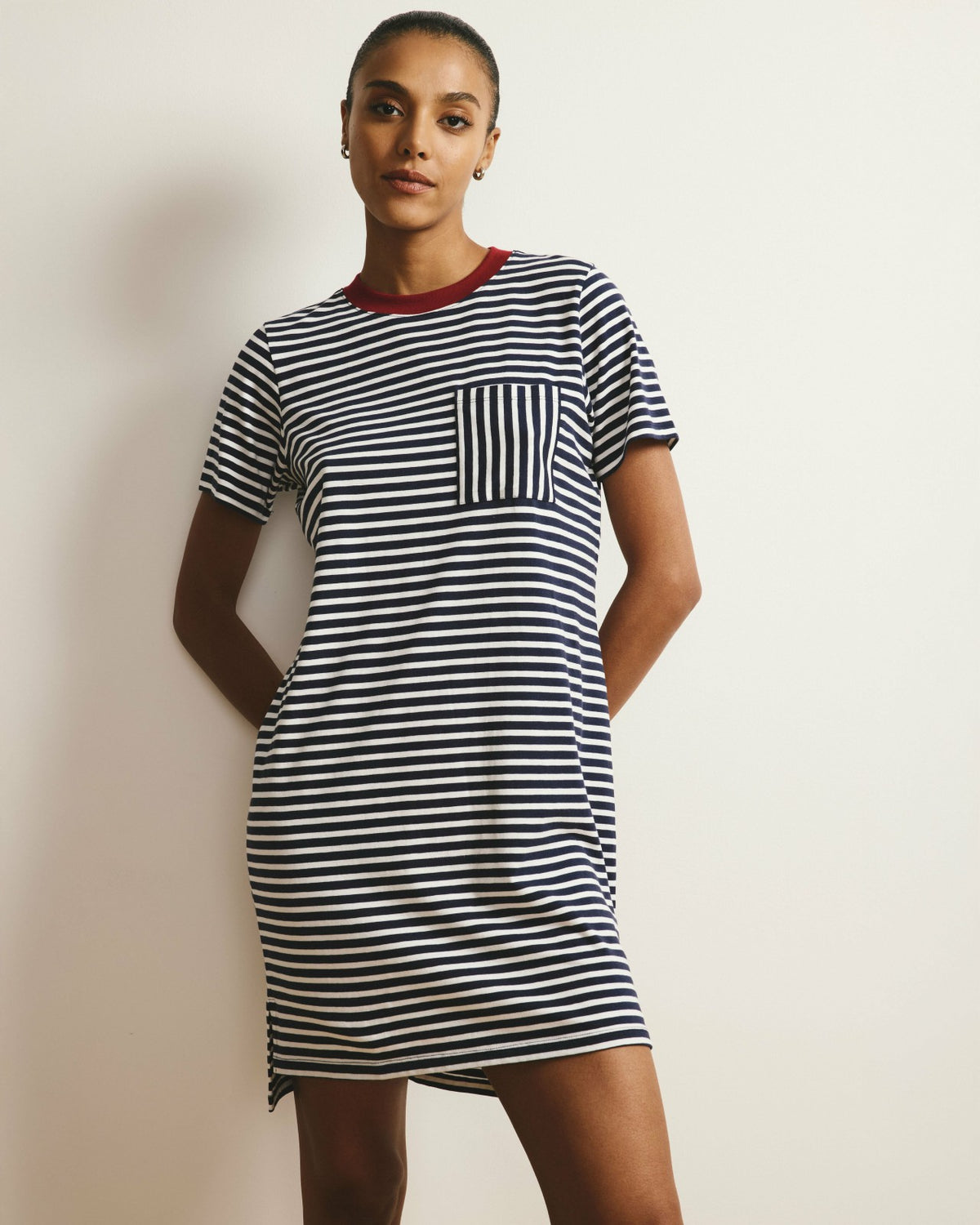 Garcon Tee Dress - Navy/White Stripe with Garnet Trim | Universal Standard
