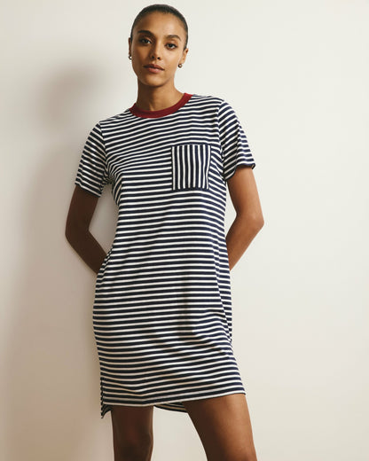 Garcon Tee Dress - Navy/White Stripe with Garnet Trim | Universal Standard