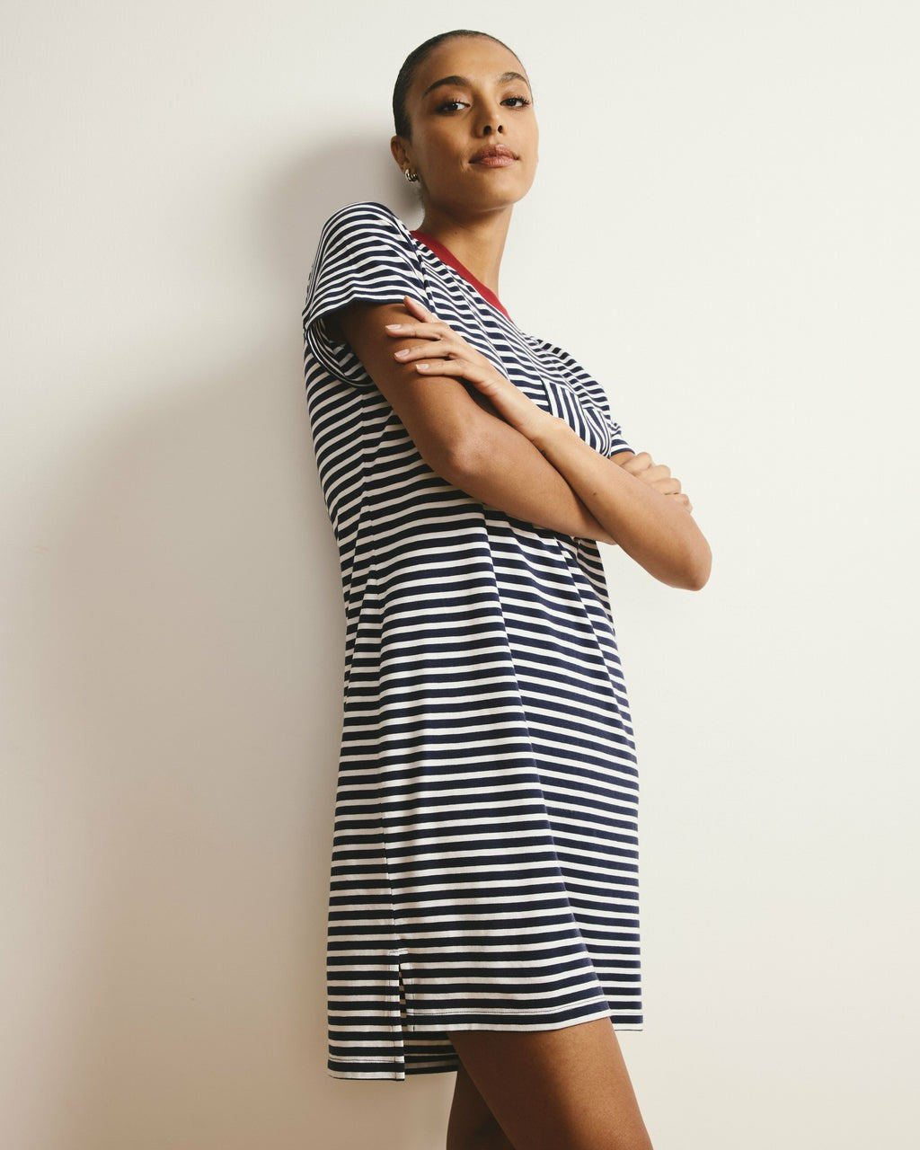 Garcon Tee Dress - Navy/White Stripe with Garnet Trim | Universal Standard