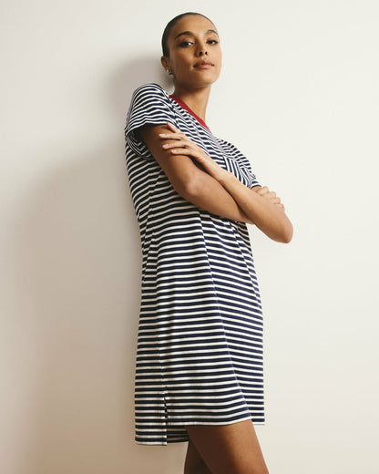 Garcon Tee Dress - Navy/White Stripe with Garnet Trim | Universal Standard