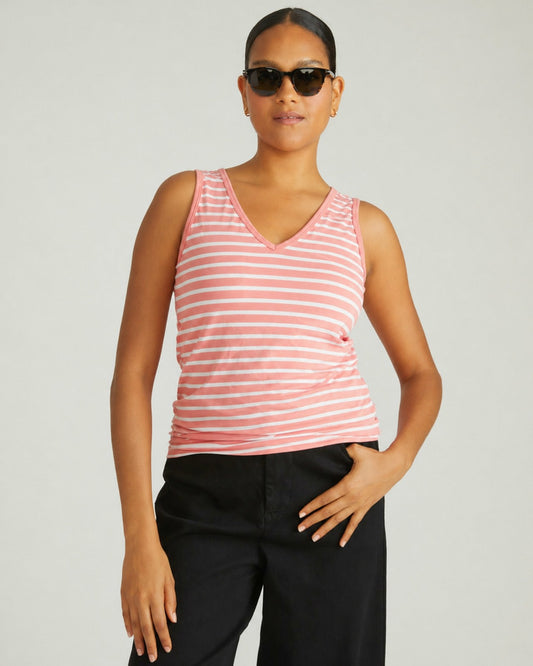 Double V Tank - Portrait Pink/White Stripe | Universal Standard