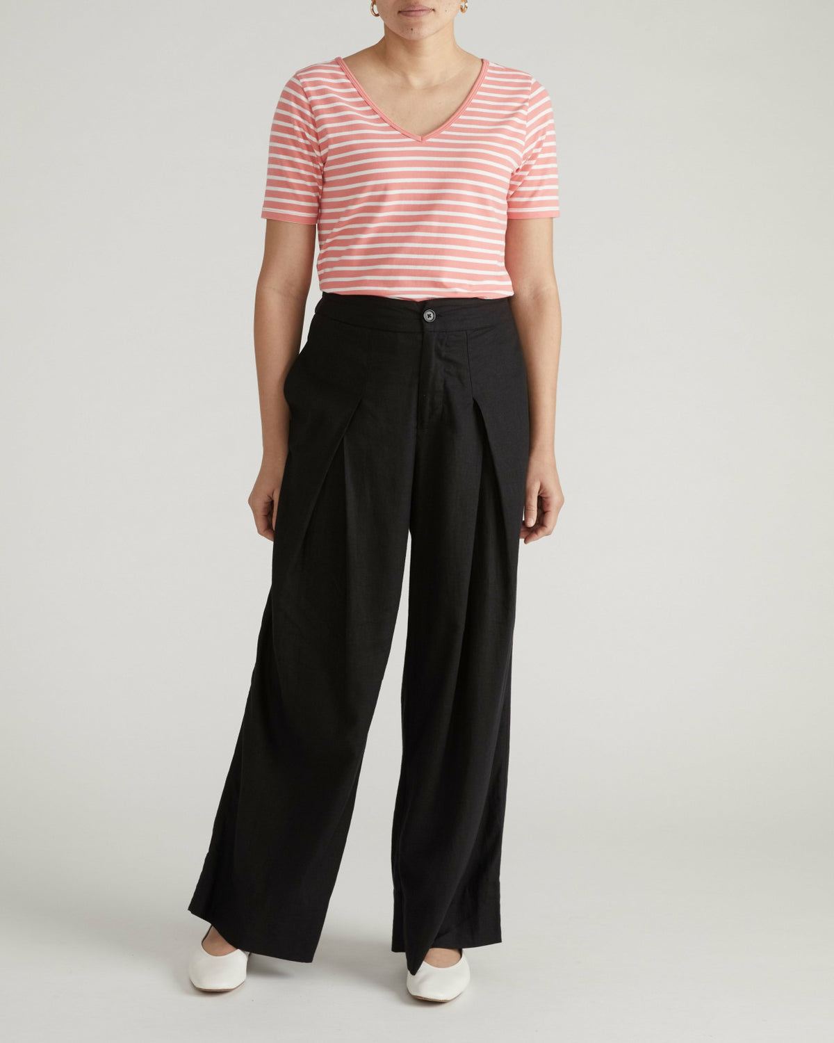 Double V Tee - Portrait Pink/White Stripe | Universal Standard