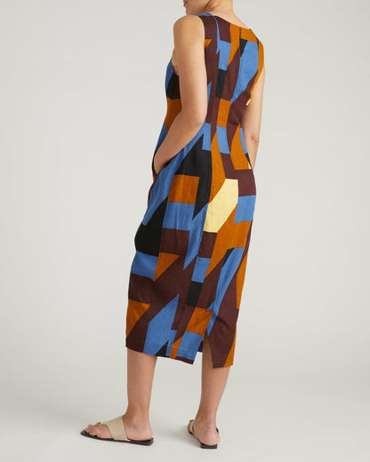 Saulay Square Neck Linen Blend Midi Dress - Beach Ombra Print | Universal Standard