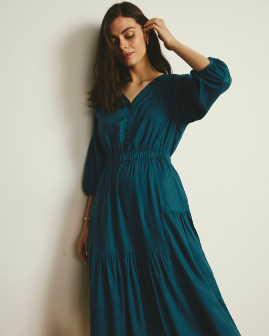Sorrento Linen Blend Midi Dress - Ink Blue | Universal Standard