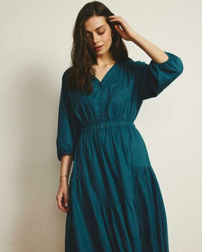 Sorrento Linen Blend Midi Dress - Ink Blue | Universal Standard