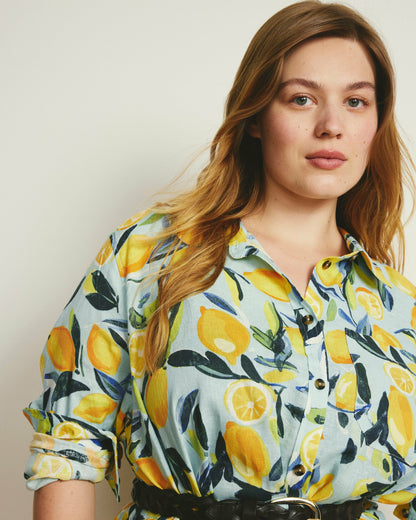 Odeon Linen Blend Shirtdress - Limoncello Print | Universal Standard