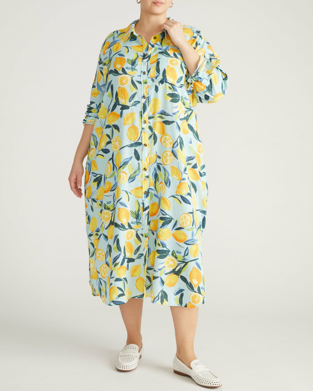 Odeon Linen Blend Shirtdress - Limoncello Print | Universal Standard