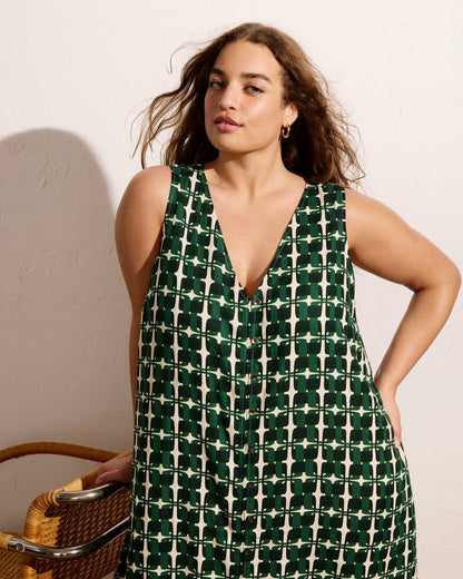 Islet Button-Down Linen Blend Maxi Dress - Green Trellis Print | Universal Standard