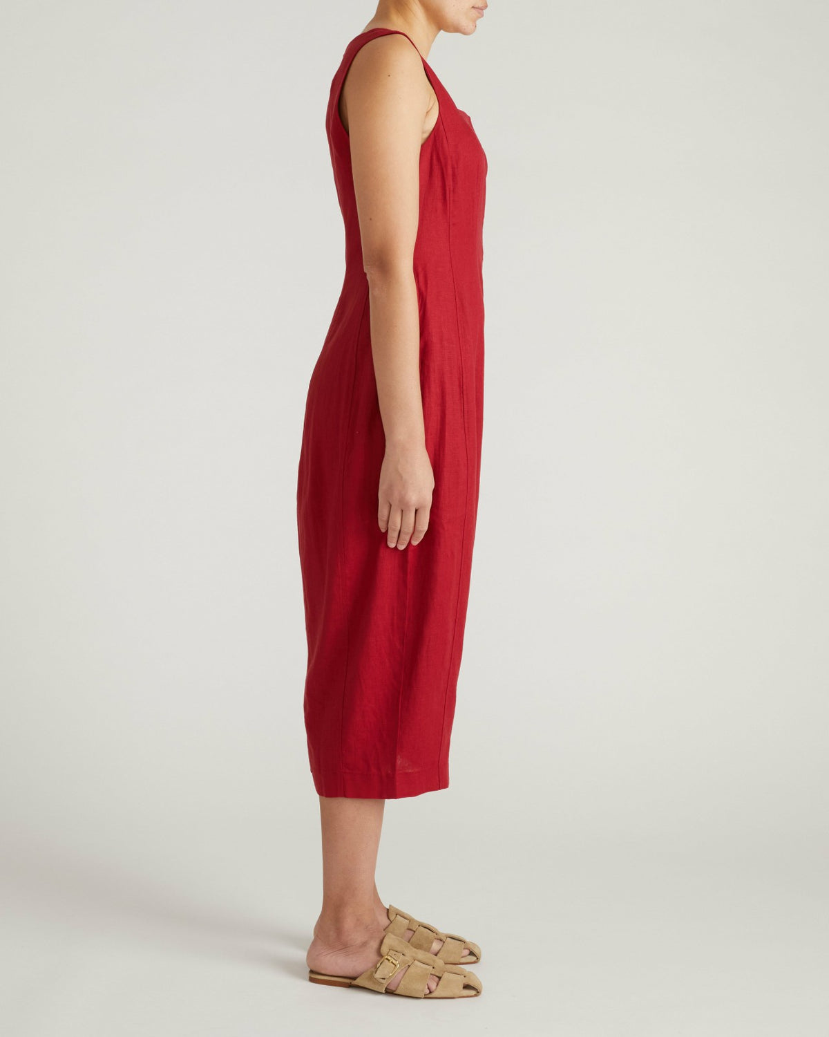 Saulay Square Neck Linen Blend Midi Dress - Vibrant Red | Universal Standard