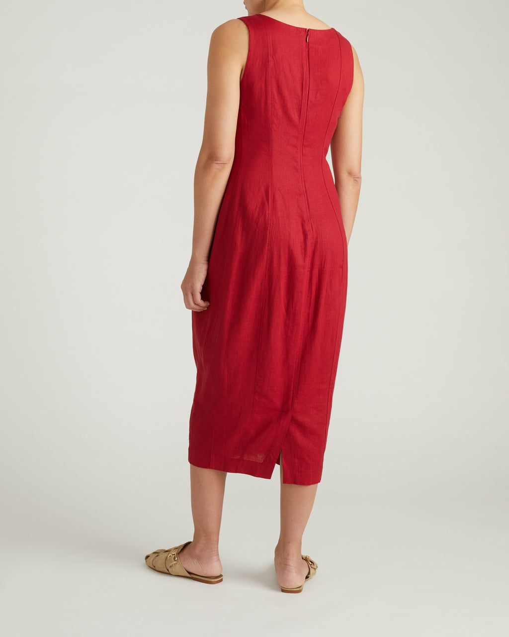 Saulay Square Neck Linen Blend Midi Dress - Vibrant Red | Universal Standard