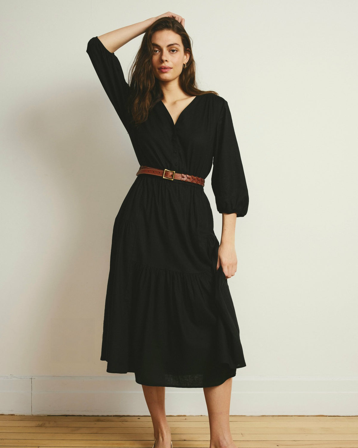 Sorrento Linen Blend Midi Dress - Black | Universal Standard