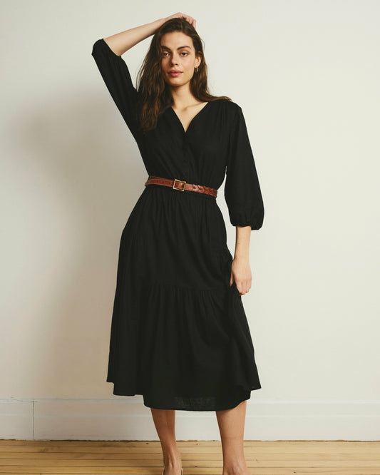 Sorrento Linen Blend Midi Dress - Black | Universal Standard