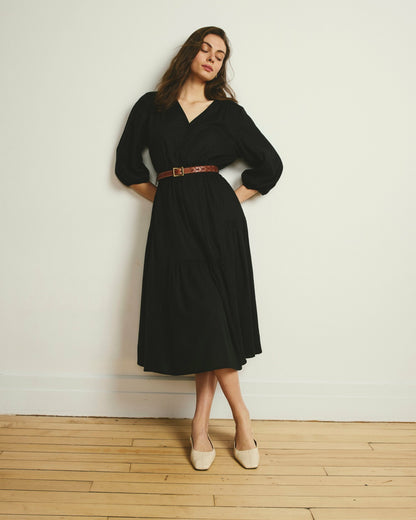 Sorrento Linen Blend Midi Dress - Black | Universal Standard