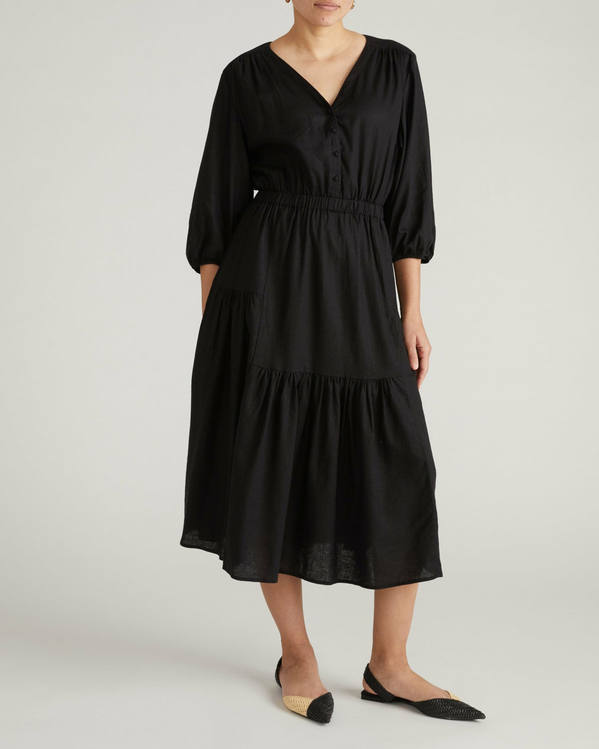 Sorrento Linen Blend Midi Dress - Black | Universal Standard