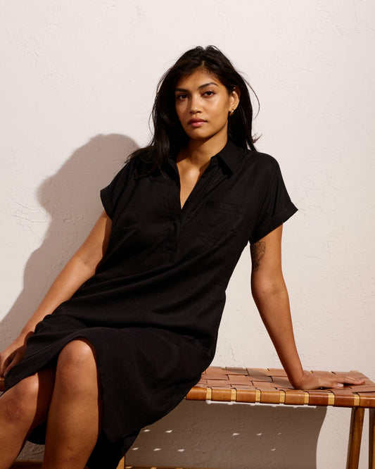 Sunshine Linen Blend Polo Dress - Black | Universal Standard