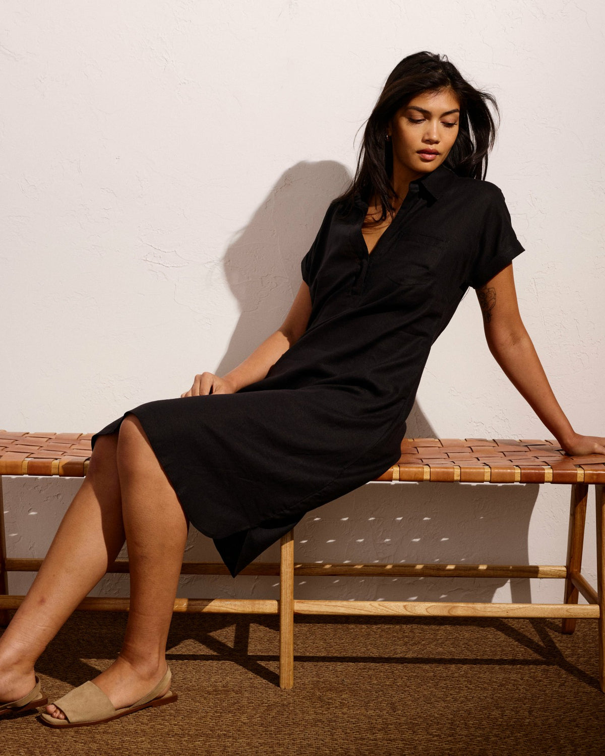 Sunshine Linen Blend Polo Dress - Black | Universal Standard