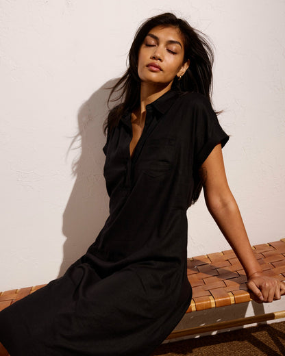 Sunshine Linen Blend Polo Dress - Black | Universal Standard