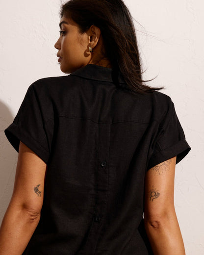 Sunshine Linen Blend Polo Dress - Black | Universal Standard