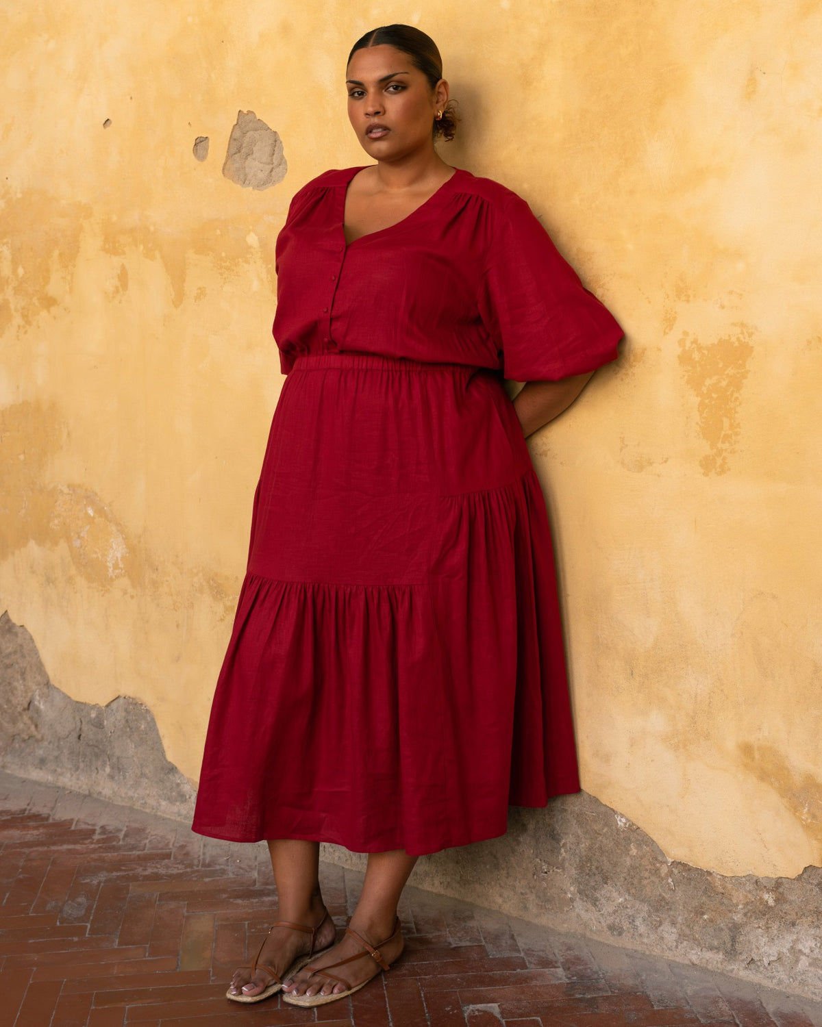 Sorrento Linen Blend Midi Dress - Vibrant Red | Universal Standard