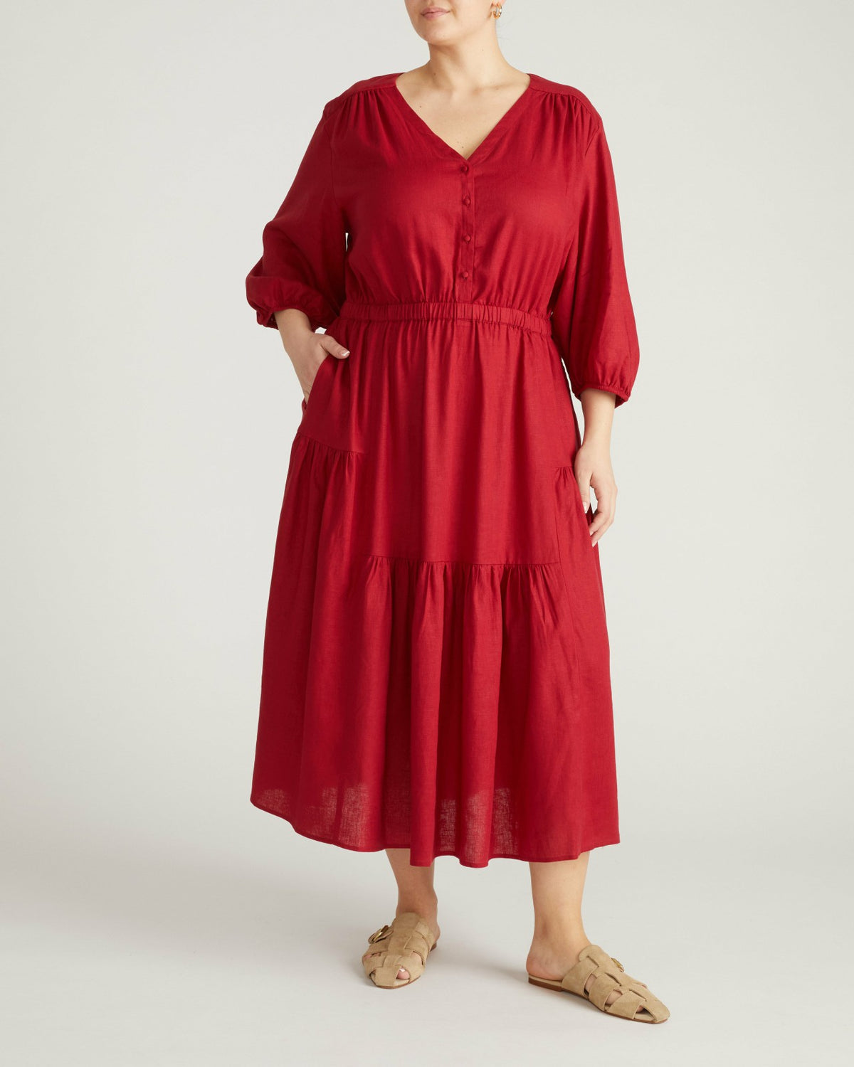 Sorrento Linen Blend Midi Dress - Vibrant Red | Universal Standard