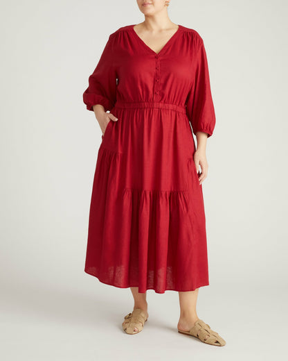 Sorrento Linen Blend Midi Dress - Vibrant Red | Universal Standard