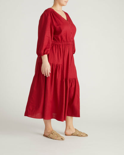 Sorrento Linen Blend Midi Dress - Vibrant Red | Universal Standard