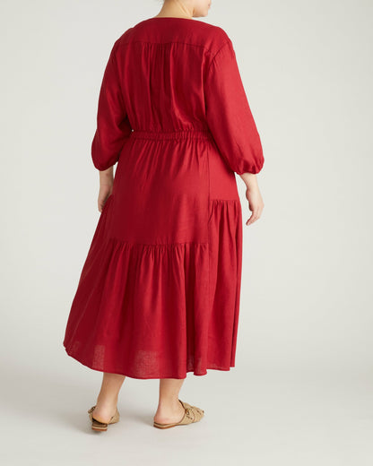 Sorrento Linen Blend Midi Dress - Vibrant Red | Universal Standard