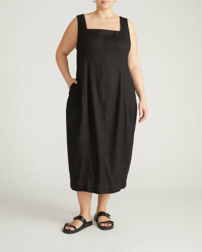 Saulay Square Neck Linen Blend Midi Dress - Black | Universal Standard