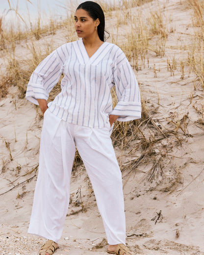 Elio V-Neck Linen Blend Top - Mayfair Stripe | Universal Standard