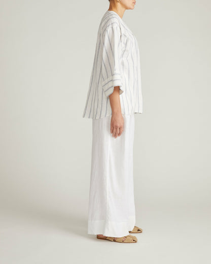 Elio V-Neck Linen Blend Top - Mayfair Stripe | Universal Standard